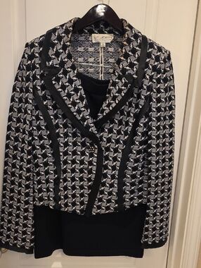 St. John Black and White Houndstooth Skirt Suit